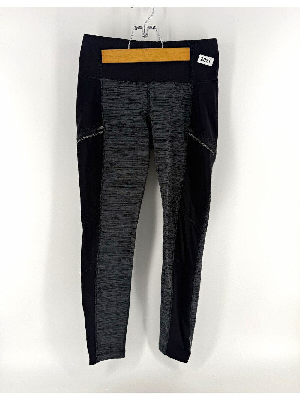 Athleta Black/Gray Heathered High Rise Fleece Ankle Leggings Stretch M